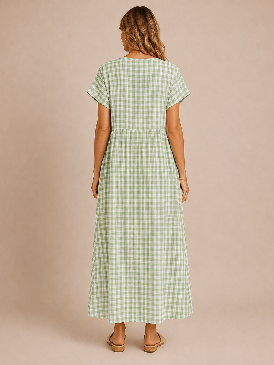 Brielle™ - Plaid V-Neck Button Maxi Dress