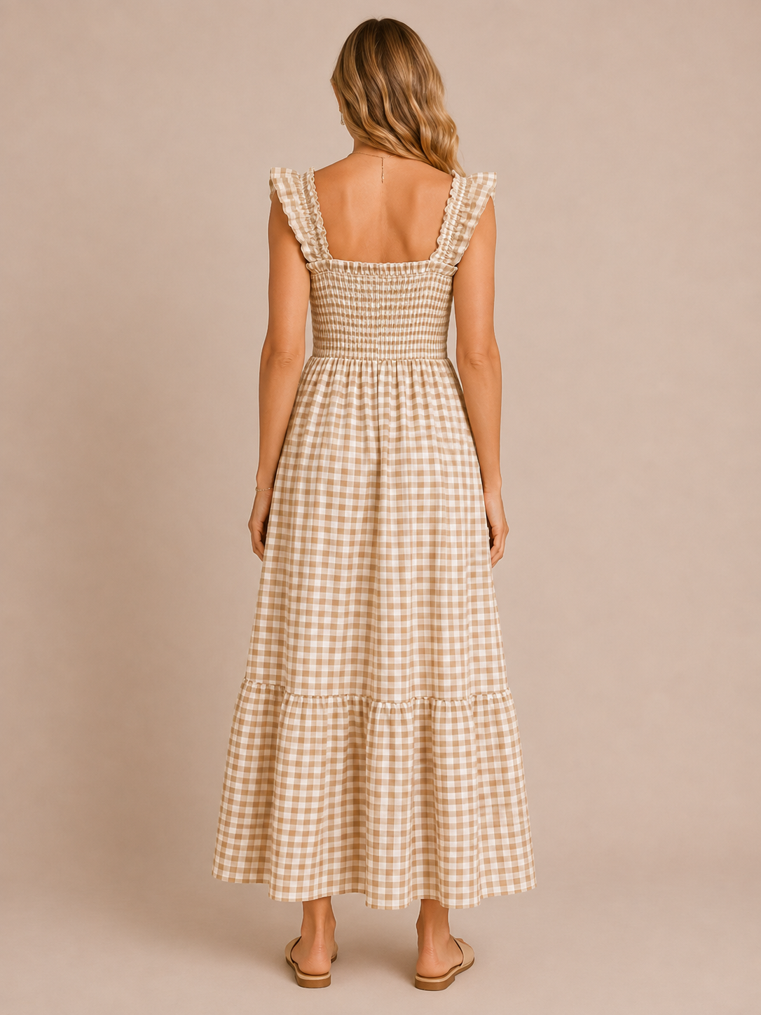 Odette™ - Shirred Gingham Maxi Dress