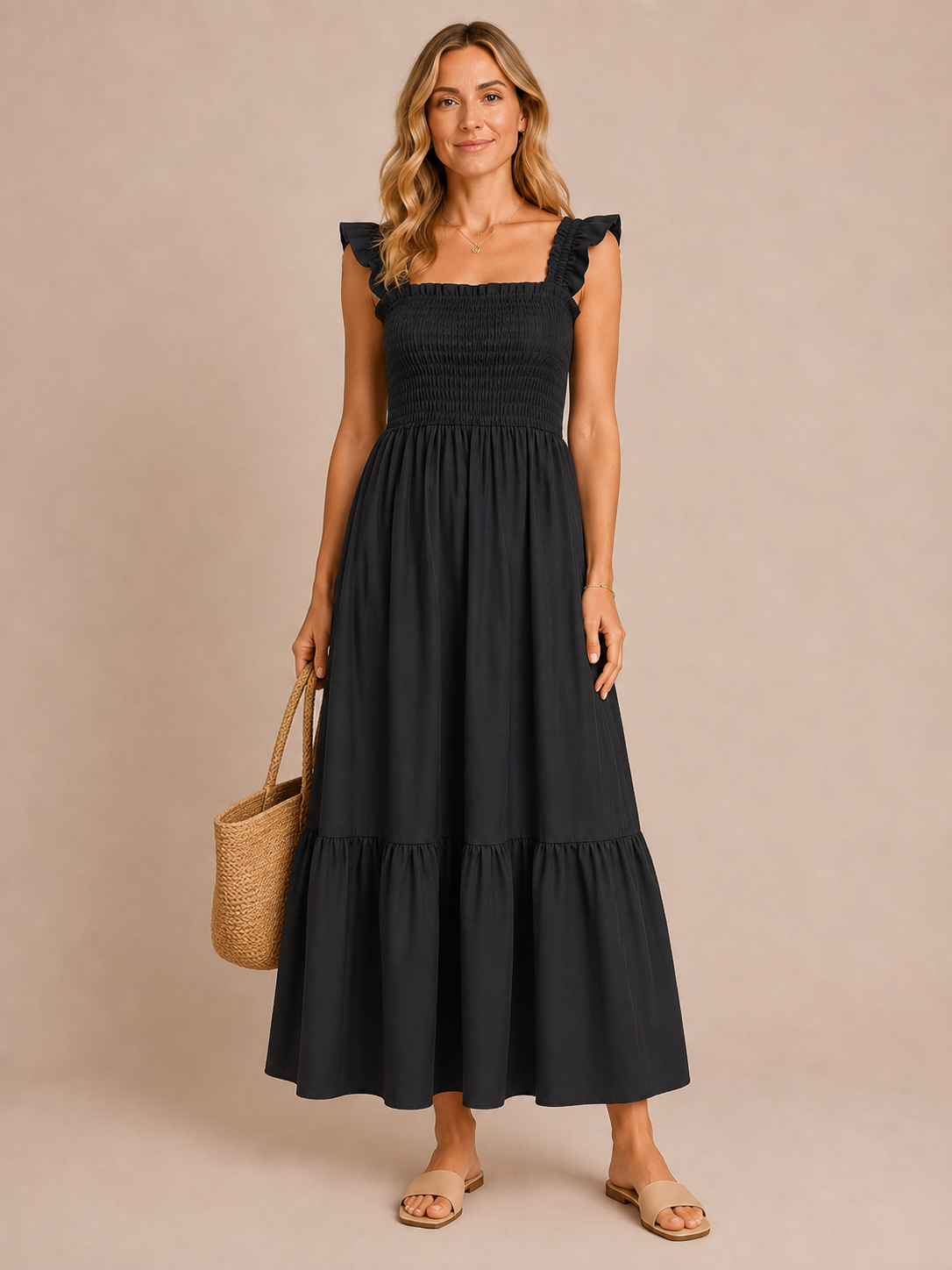 Odette™ - Shirred Gingham Maxi Dress