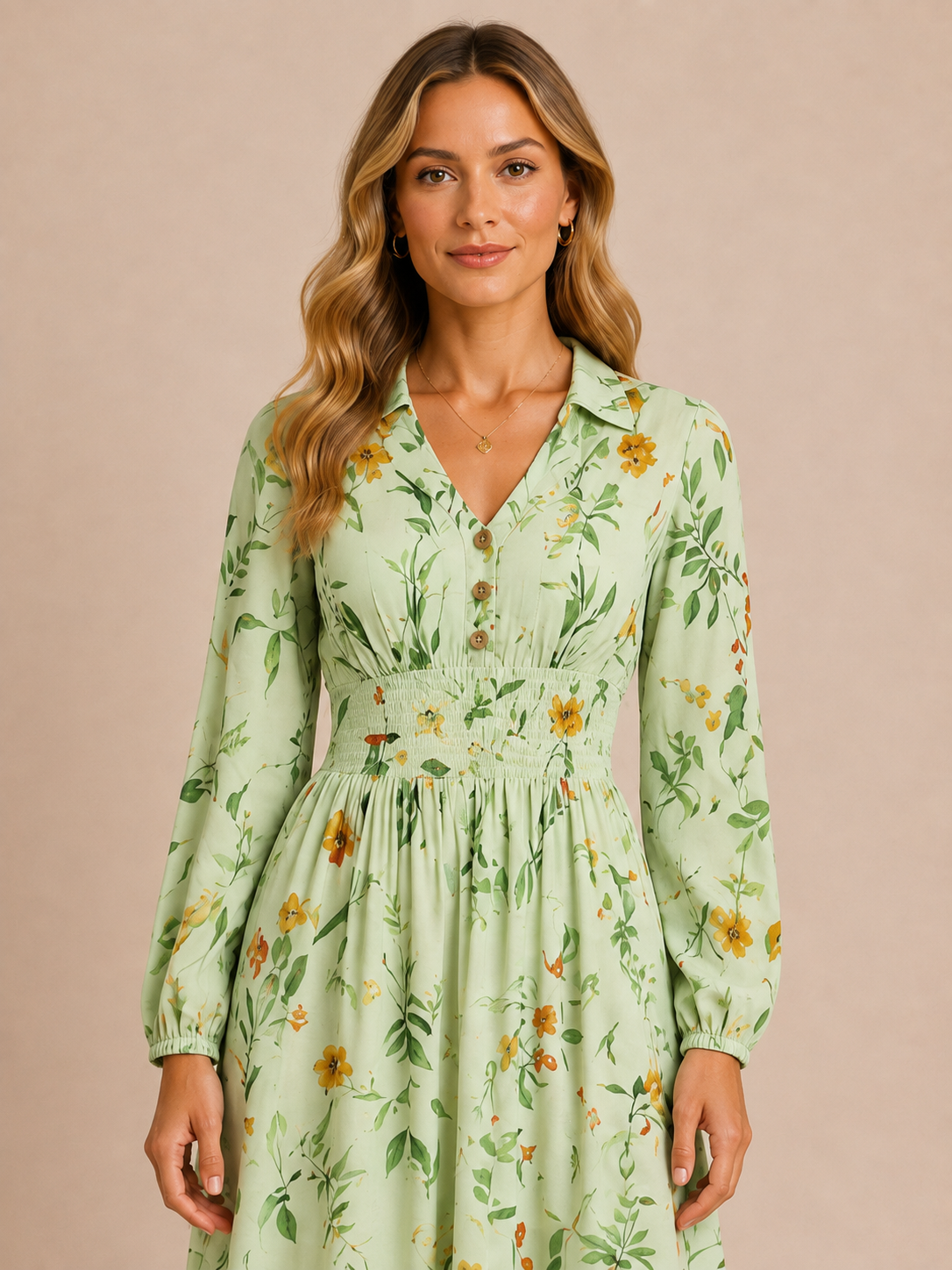 Aurelia™ - V-Neck Smocked-Waist Maxi Dress