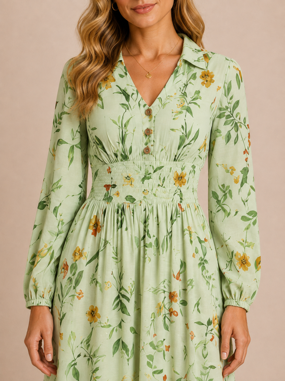 Aurelia™ - V-Neck Smocked-Waist Maxi Dress