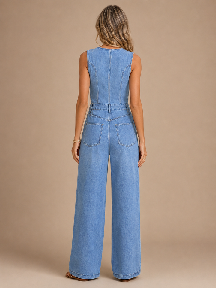 Delphine™ - Sleeveless Denim Wide-Leg Jumpsuit