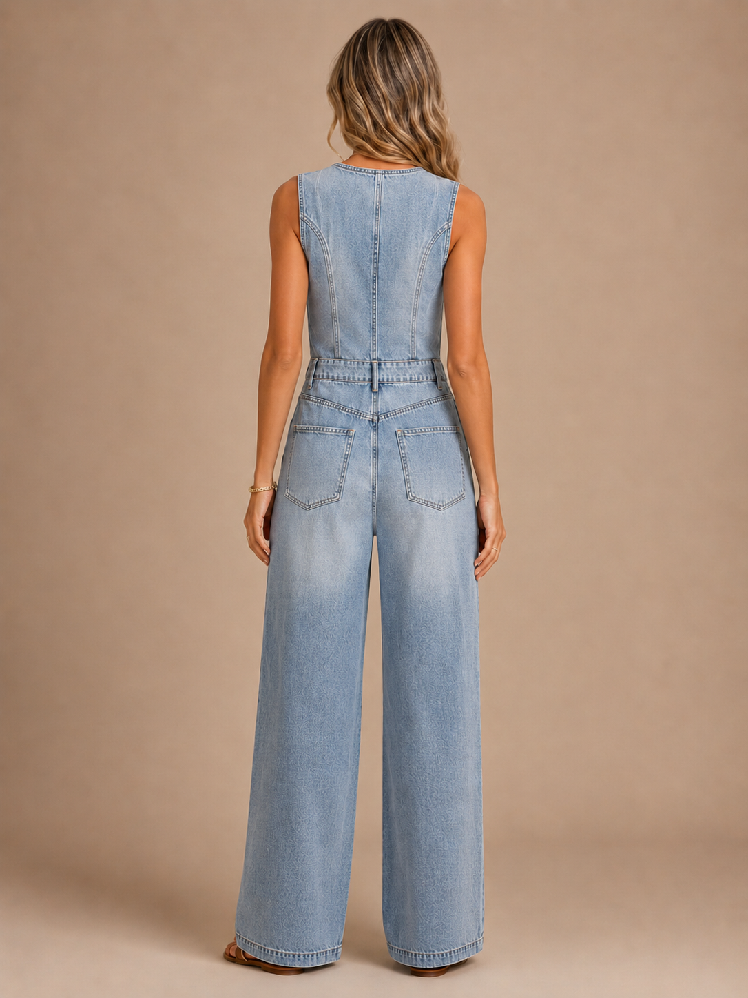 Delphine™ - Sleeveless Denim Wide-Leg Jumpsuit