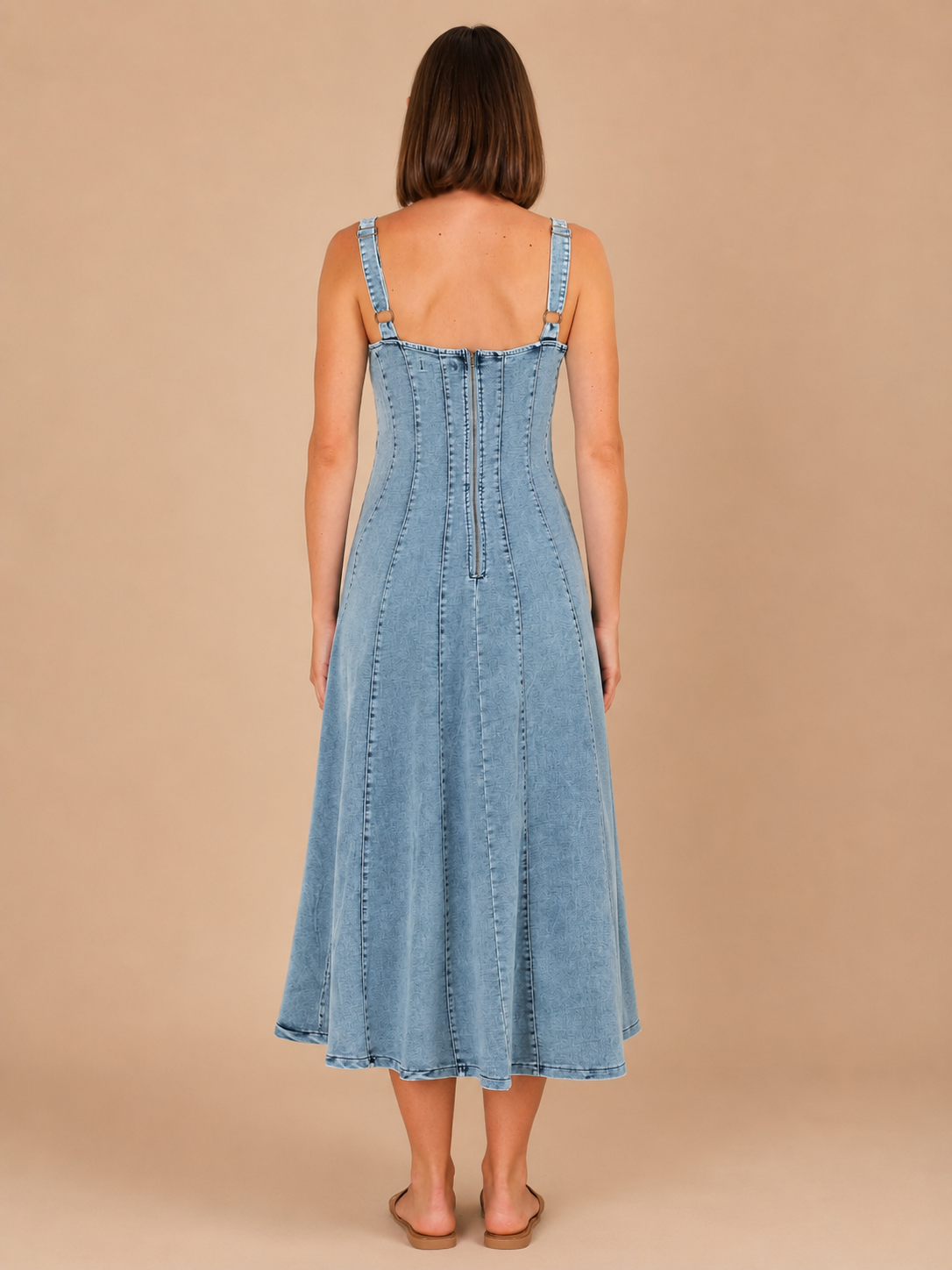 Maribel™ - Adjustable Strap Denim Midi Dress
