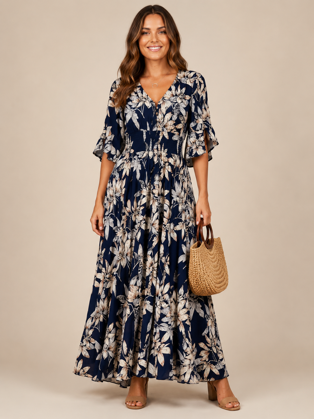 Emmeline™ - Floral Buttoned Maxi Dress