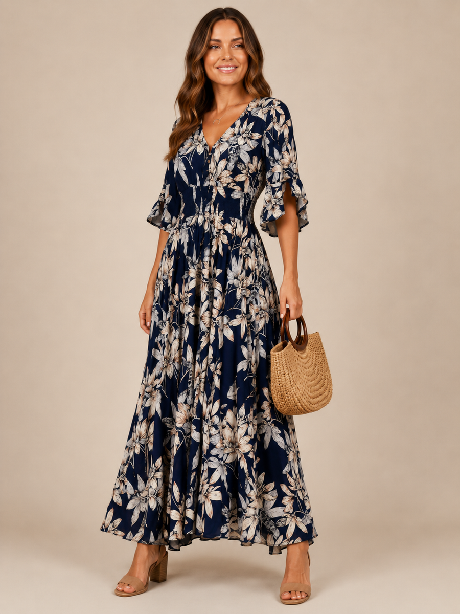 Emmeline™ - Floral Buttoned Maxi Dress
