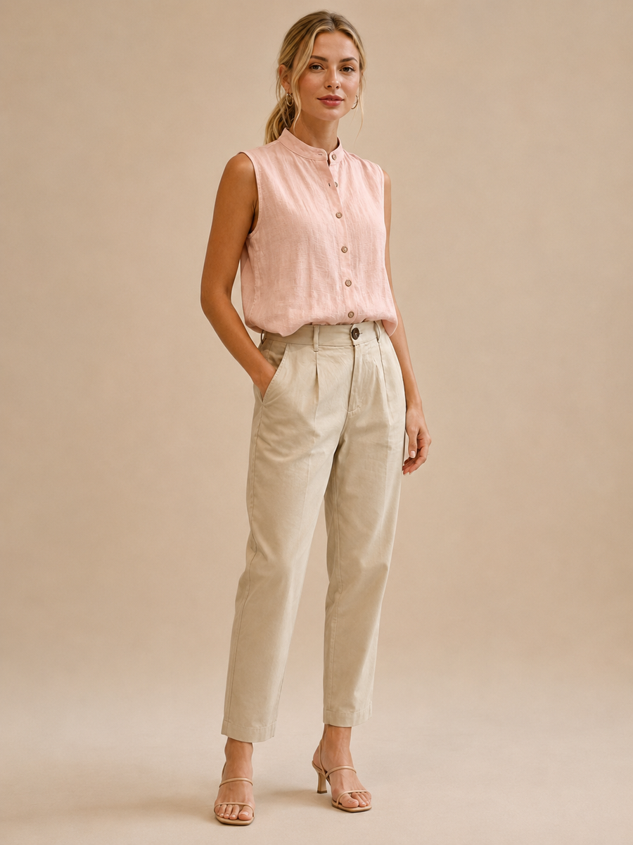 Tahlia™ - Sleeveless Collared Button Top