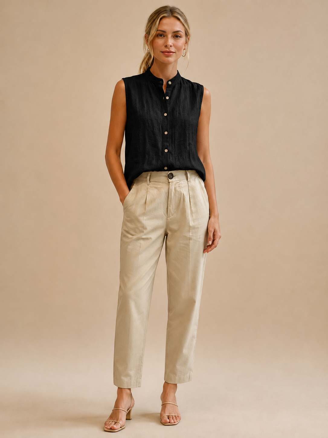 Tahlia™ - Sleeveless Collared Button Top