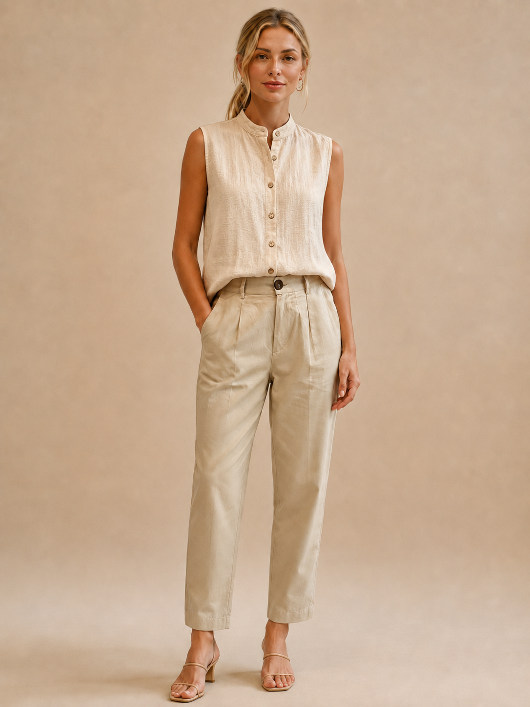 Tahlia™ - Sleeveless Collared Button Top
