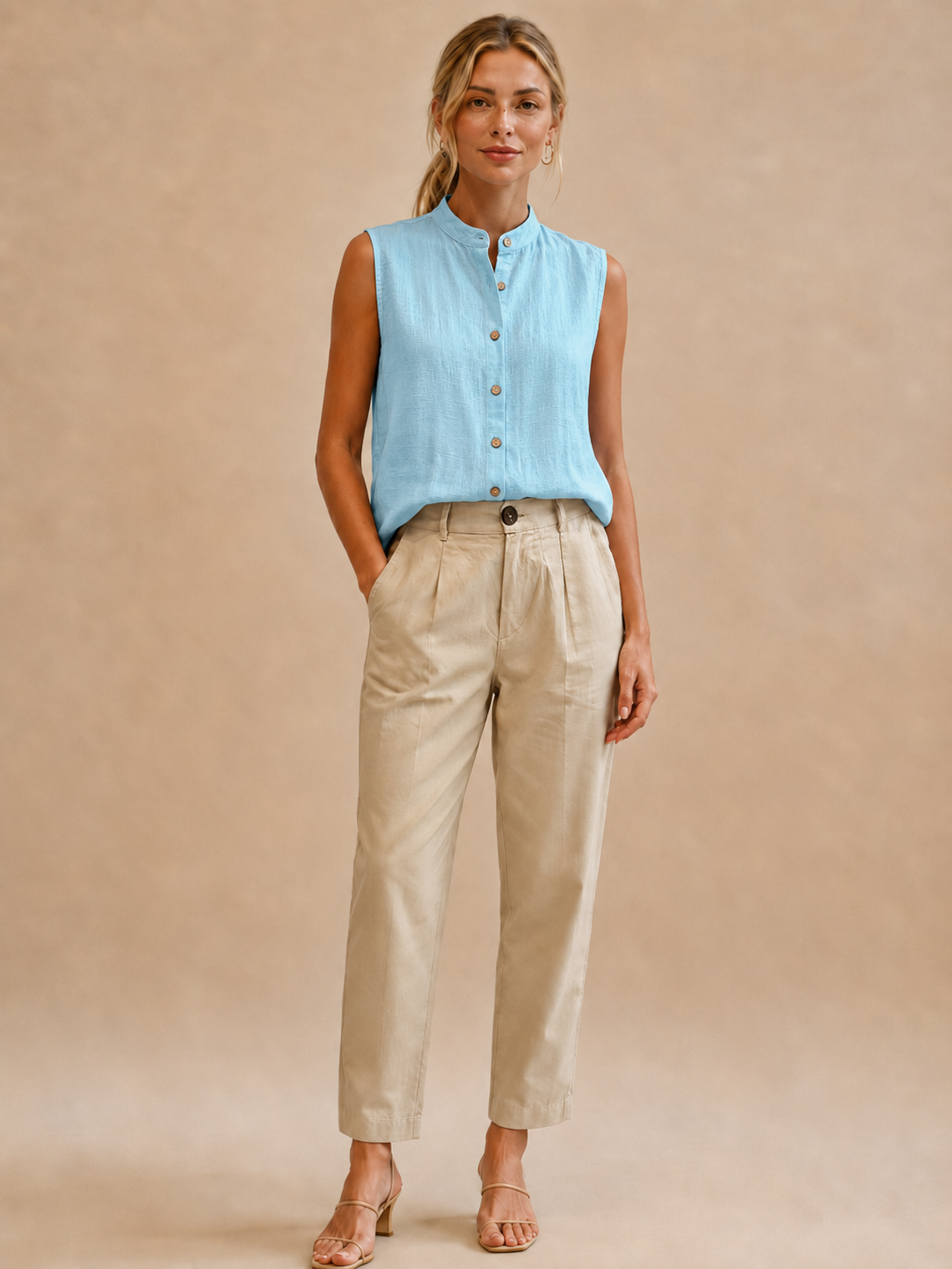 Tahlia™ - Sleeveless Collared Button Top