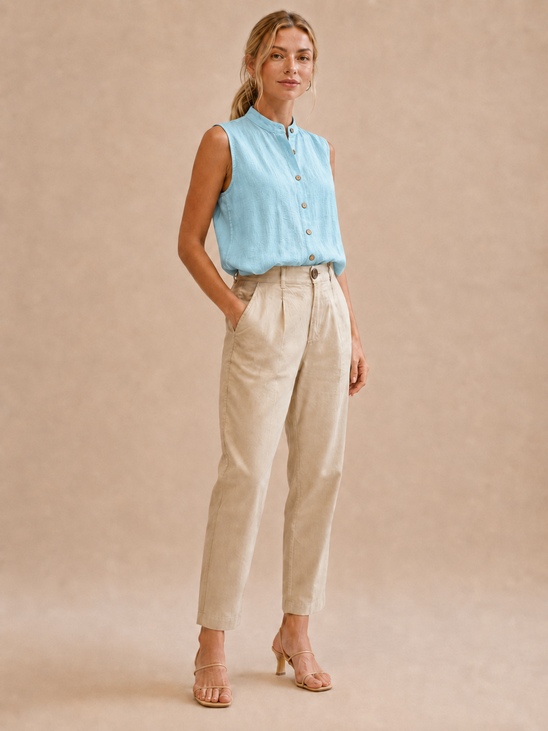 Tahlia™ - Sleeveless Collared Button Top