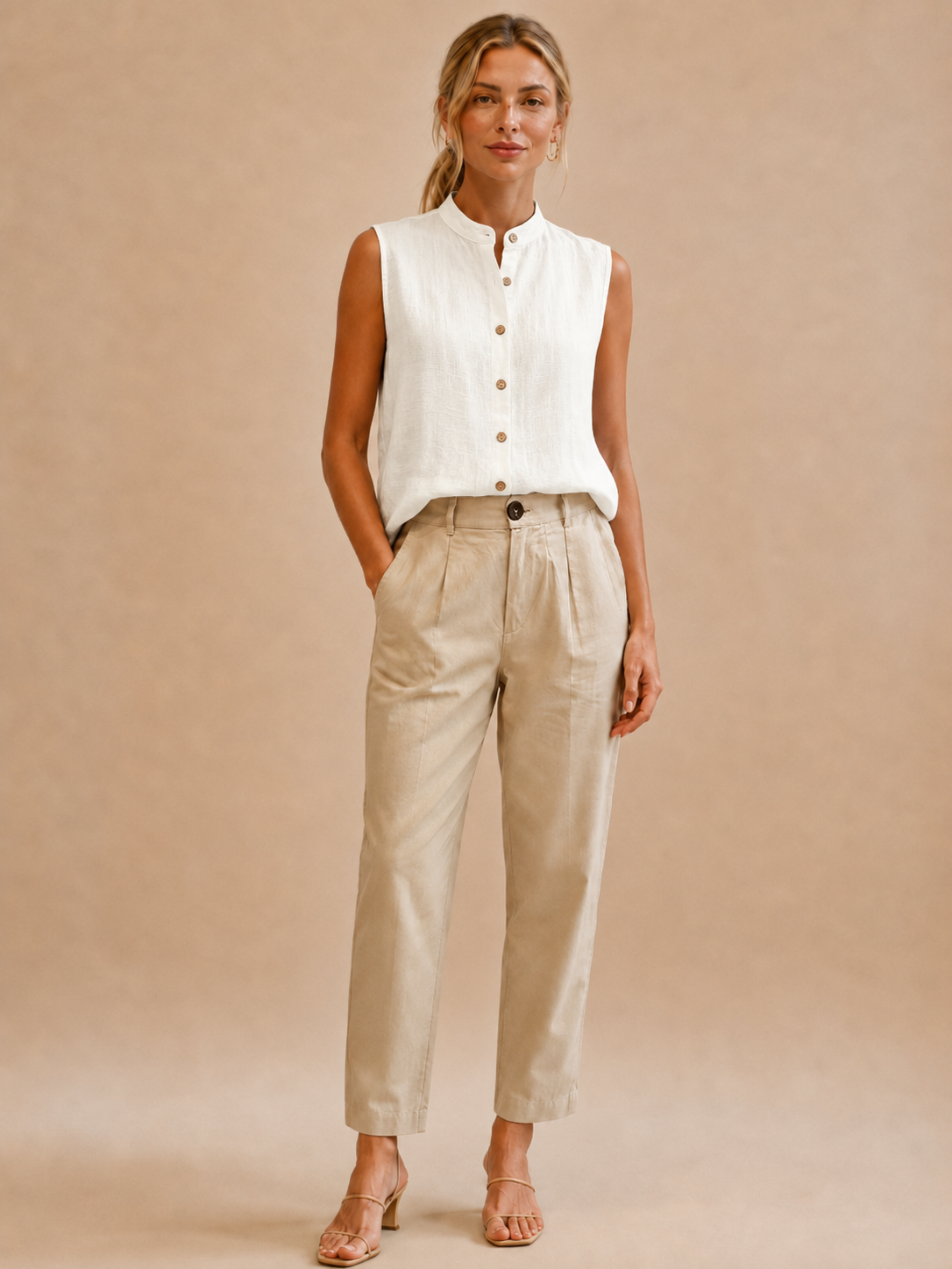 Tahlia™ - Sleeveless Collared Button Top
