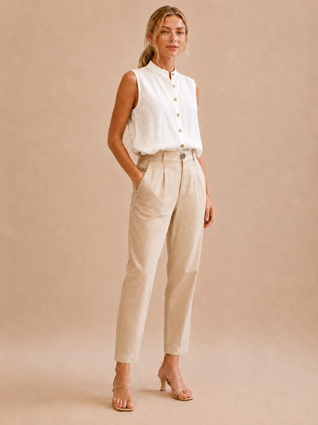 Tahlia™ - Sleeveless Collared Button Top