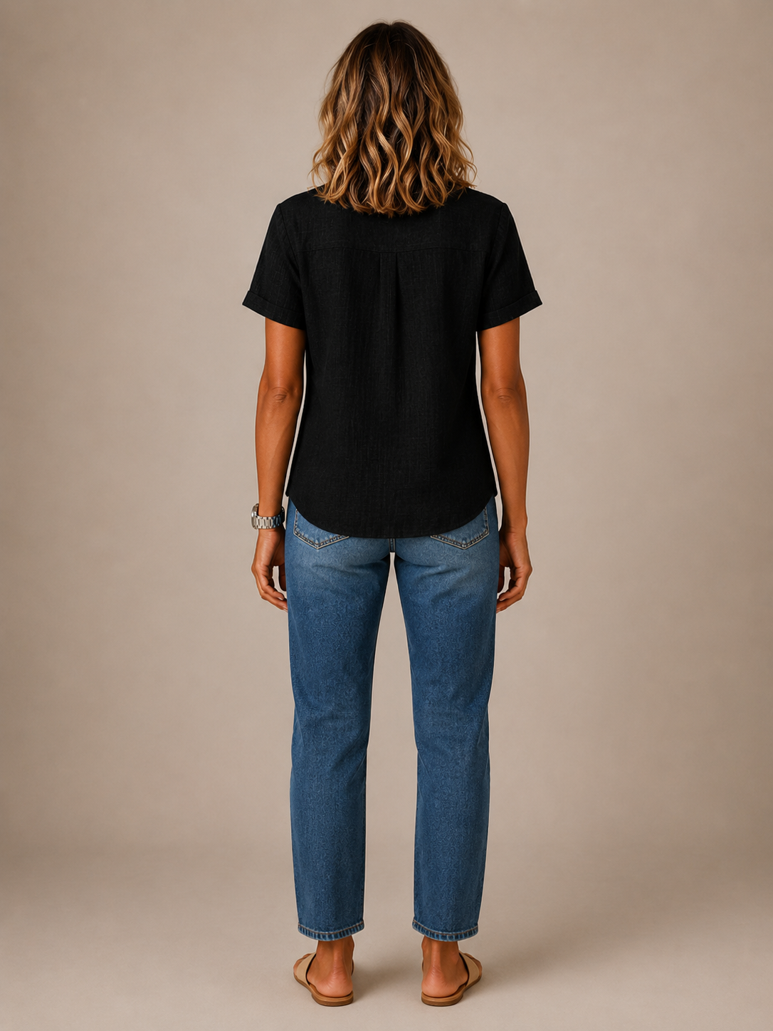 Celeste™ - Linen-Blend Button Henley Blouse