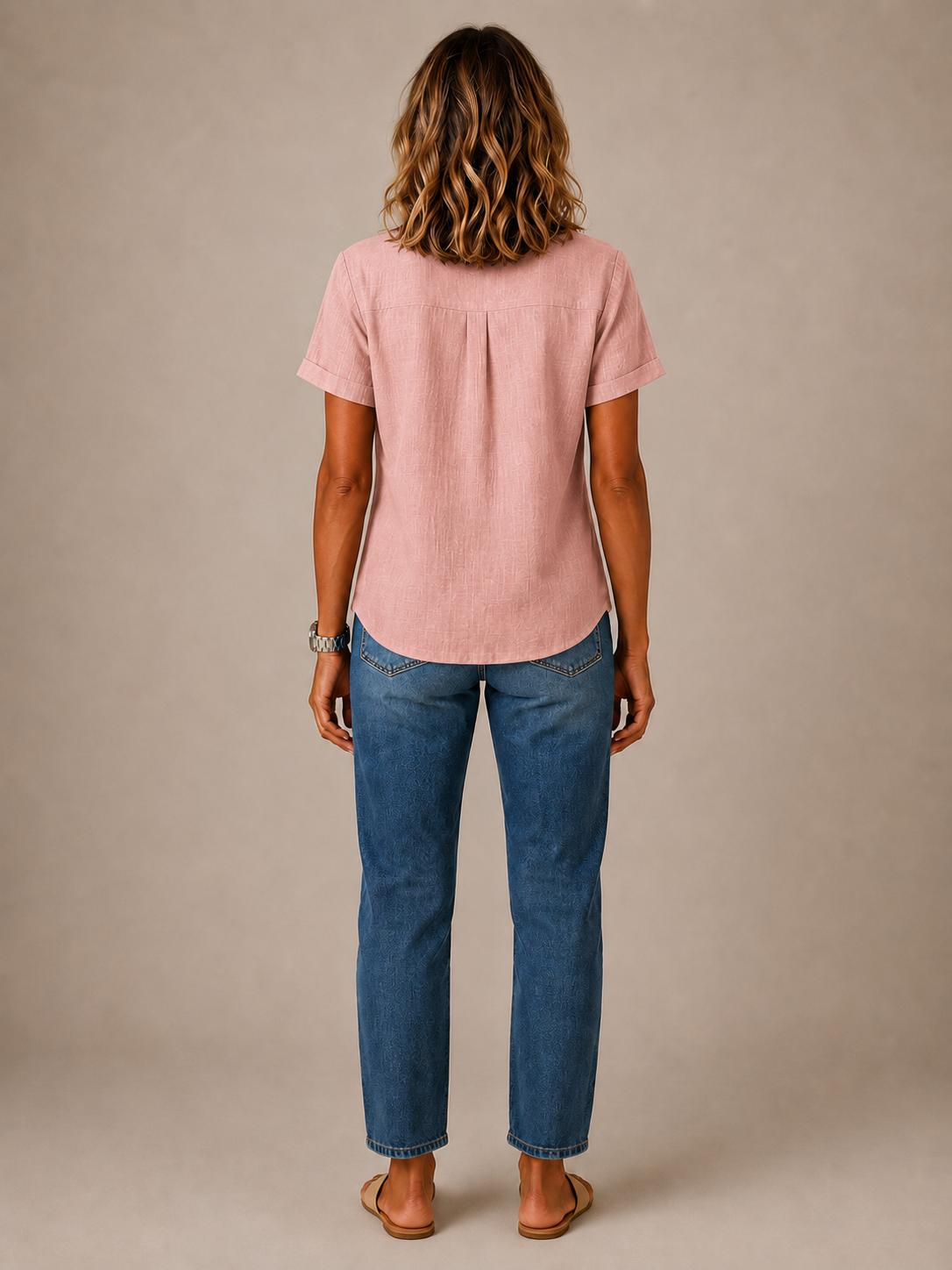 Celeste™ - Linen-Blend Button Henley Blouse