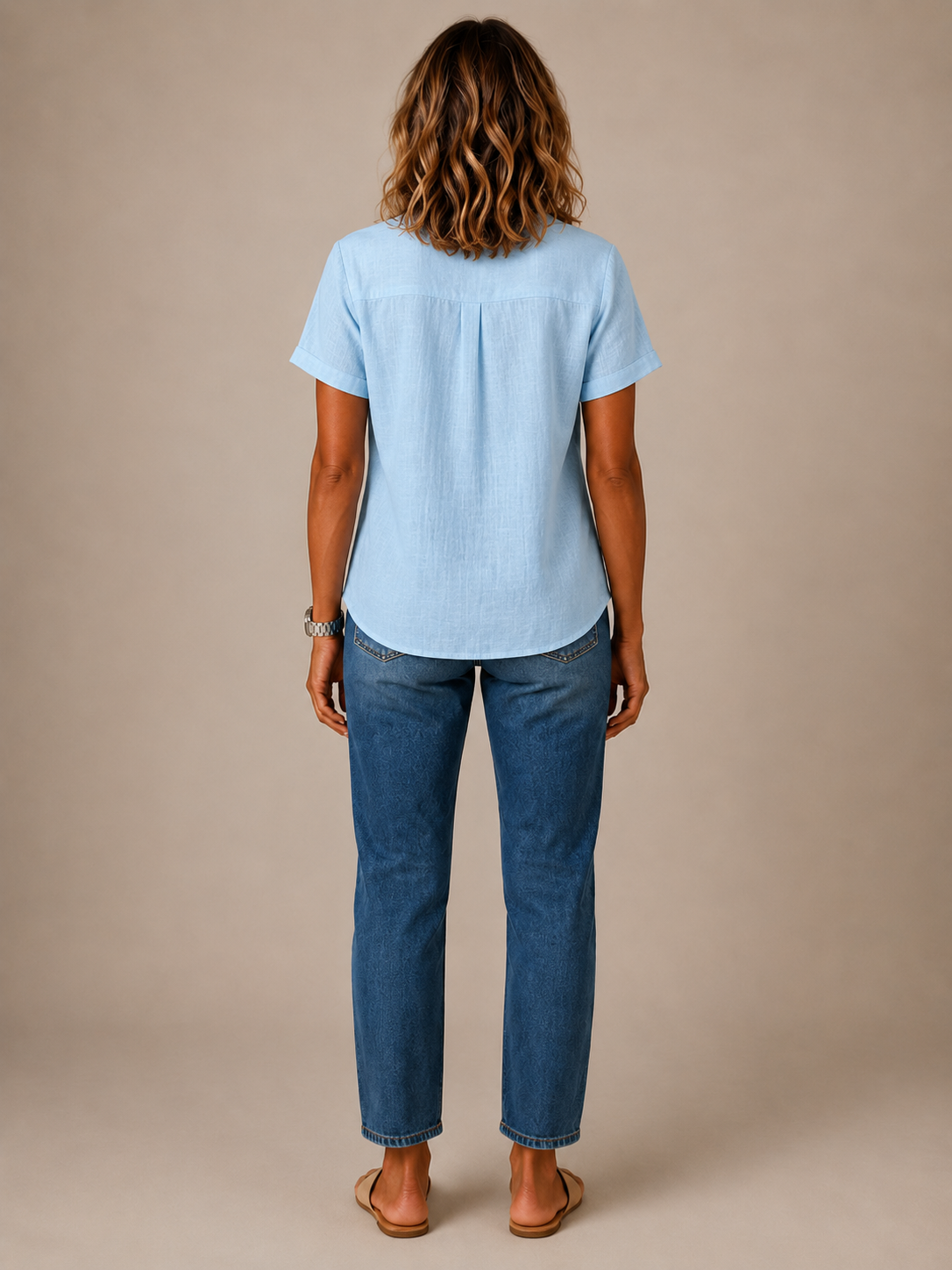 Celeste™ - Linen-Blend Button Henley Blouse