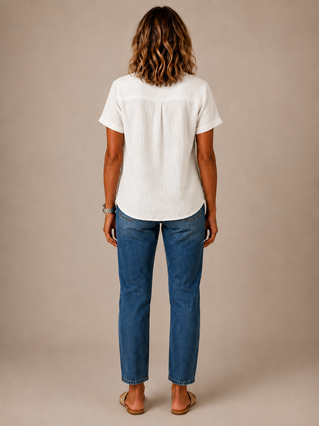 Celeste™ - Linen-Blend Button Henley Blouse