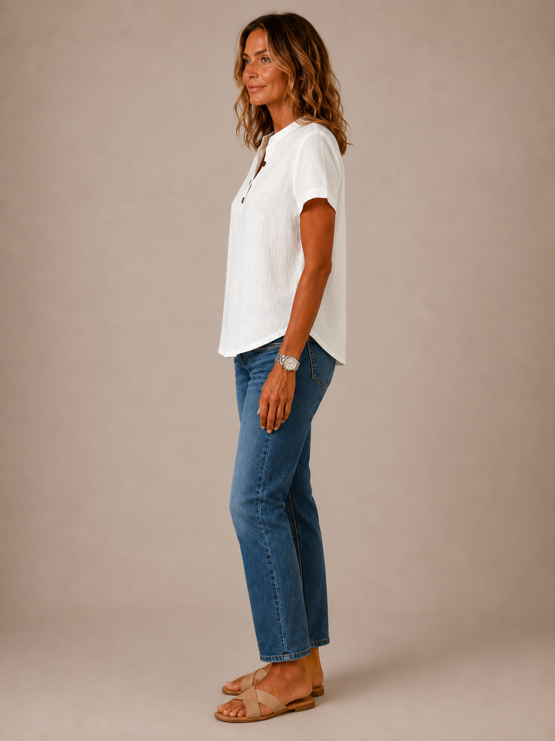 Celeste™ - Linen-Blend Button Henley Blouse