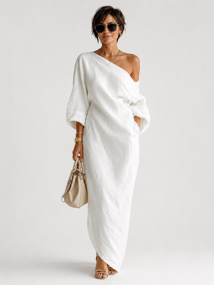 Mila™ - One-Shoulder Linen Maxi Dress