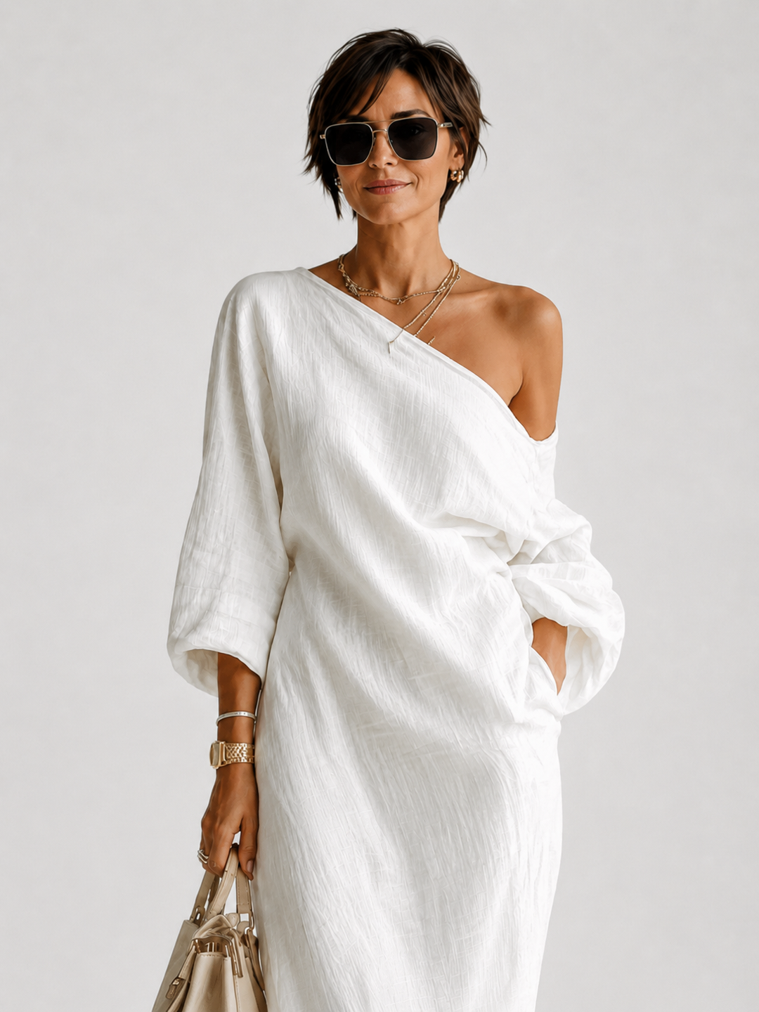 Mila™ - One-Shoulder Linen Maxi Dress