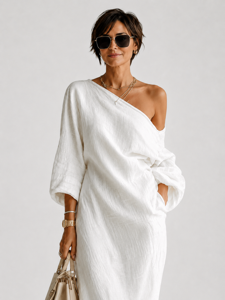 Mila™ - One-Shoulder Linen Maxi Dress