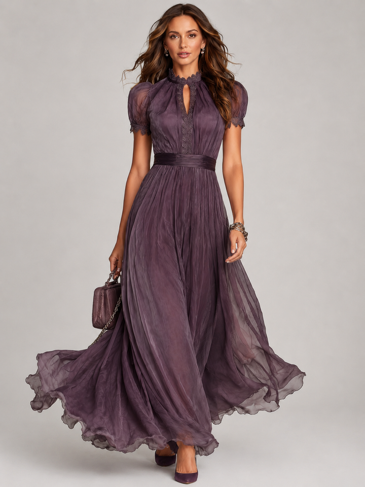 Elara™ - Elegant Chiffon Keyhole Maxi Dress