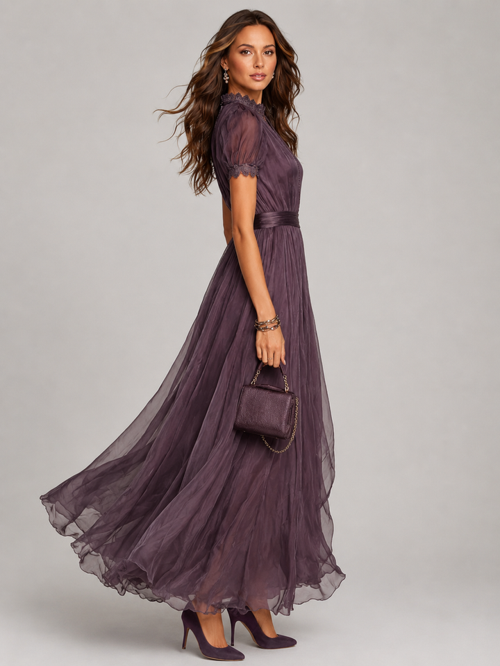 Elara™ - Elegant Chiffon Keyhole Maxi Dress