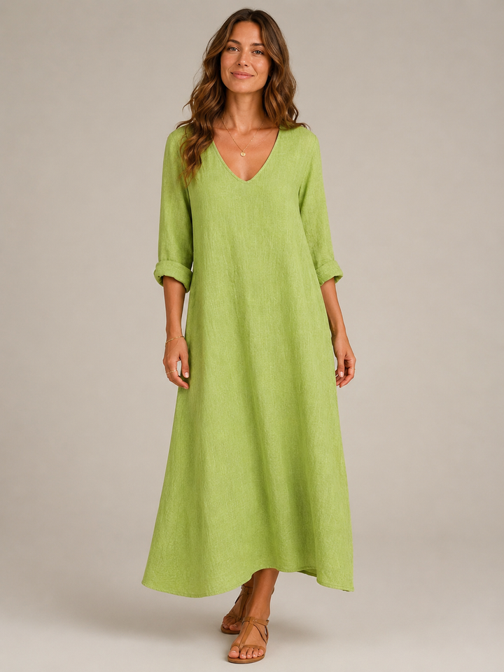 Isla™ - Relaxed V-Neck Long Sleeve Dress