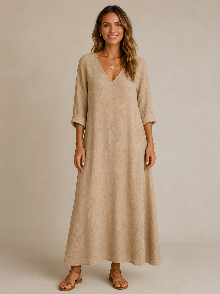 Isla™ - Relaxed V-Neck Long Sleeve Dress