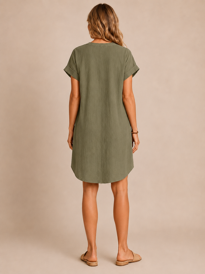 Florence™ - Buttoned V-Neck Relaxed Dress
