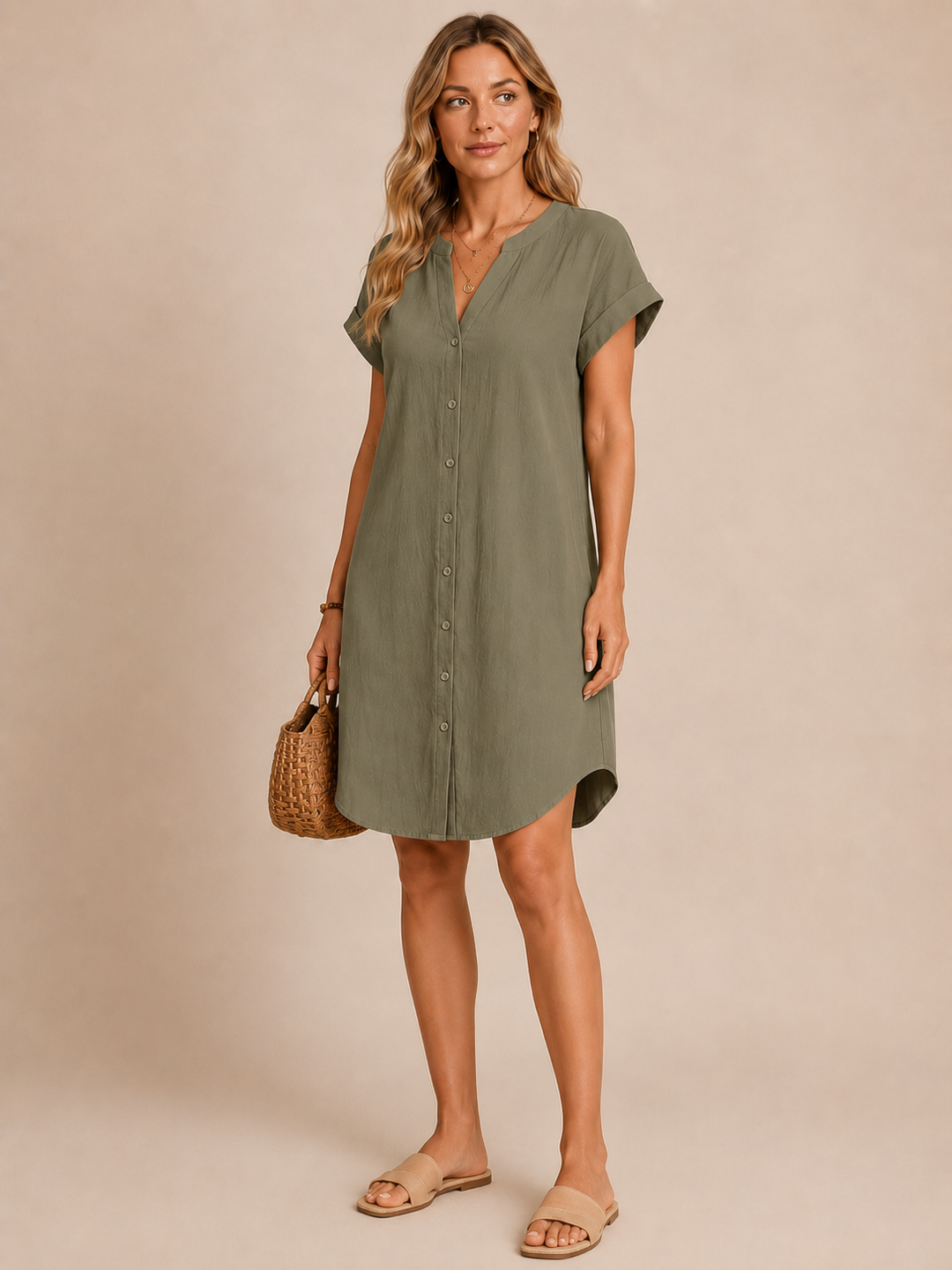 Florence™ - Buttoned V-Neck Relaxed Dress