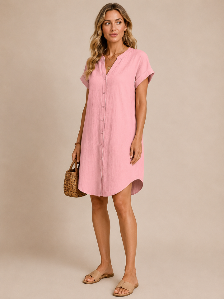 Florence™ - Buttoned V-Neck Relaxed Dress