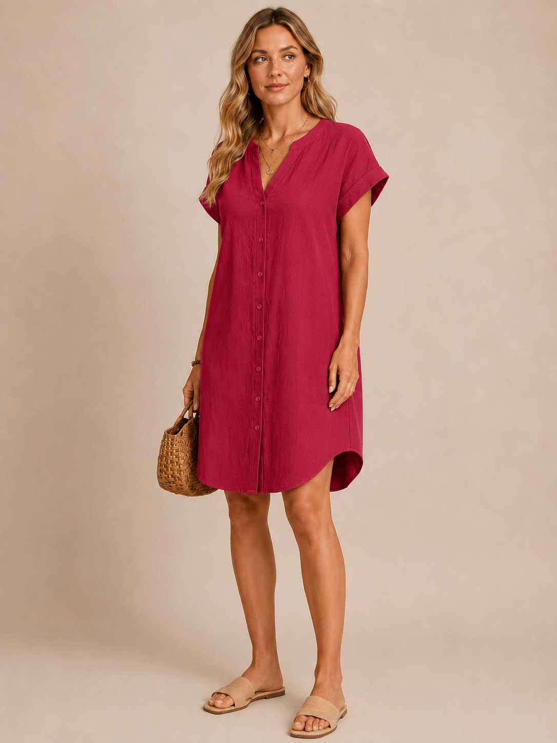Florence™ - Buttoned V-Neck Relaxed Dress